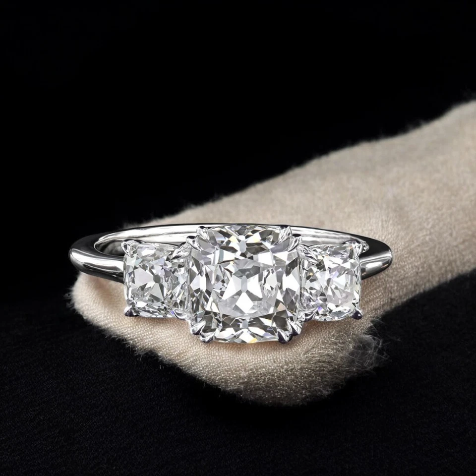 Diamond Gold Ring For Women Lab Grown Cushion 2.7 Carat IGI Certified 14k  White - Image 4 of 4