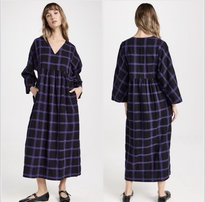 Mara Hoffman Aviva Dolman Sleeve Midi Dress Penny Plaid Purple Size XXS