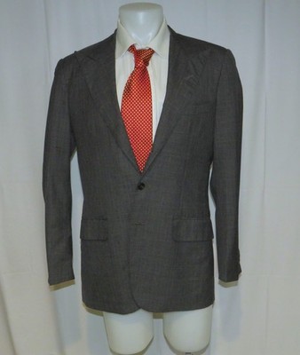 Edgar Pomeroy Bespoke Gray Abstract Vector Plaid Three Roll Two Suit Jacket 38L