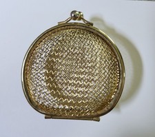 Vintage Mini Metal Gold Tone Coin Purse Mesh Cage Kiss Lock