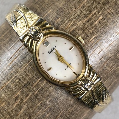 Elgin Women EK902-007 Dress Diamond Accent Two Tone Oval Quartz