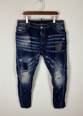 DSQUARED2 Men s Distressed Straight Leg Jeans Patch Logo 5-Pocket Size 54