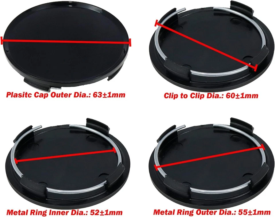 4X 63mm Universal Car Wheel Centre Hub Cover Center Rims Cap Black ABS Plastic ～ - Image 3 of 4