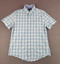 Tommy Hilfiger Men's Medium Blue Checkered Short-sleeve Button-Up Casual Shirt