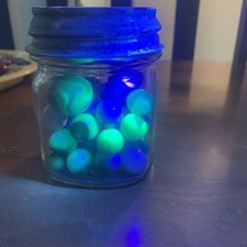 Lot Of 50 Vintage Marbles Jar Some Are Uv Glow Uranium Shooters Various Sizes