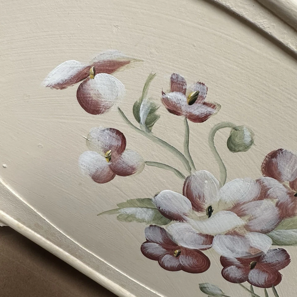 Ship Chest Trunk Storage Box Wooden Hand painted Floral Design Cream Stunning - Image 3 of 4