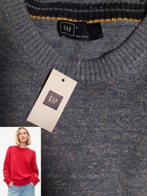 GAP Women's LARGE Relaxed Fit L/S Boyfriend Crew  Sweater Med Blue Hthr NWT $70