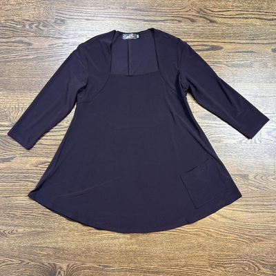 #ad Sympli Tunic Top Womens 12 Purple Square Neck 3 4 Sleeve Pocket Stretch Jersey $39.99