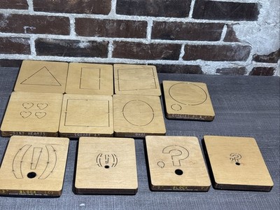 Lot Of 11 Misc - Ellison Wooden Dies, 4-7/8'' x 5-7/8''  Shapes, ? Mark, ! Mark