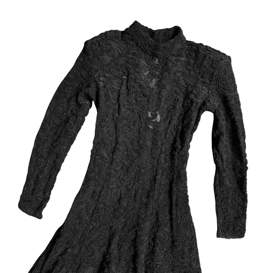 90s romantic Victorian goth black lace long sleeve maxi dress S - Image 4 of 4