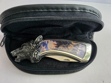 Franklin Mint Timber Wolf Collector's Folding Knife Wolf's Head Design With Case