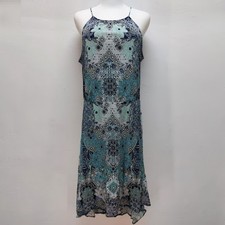 New York & Company Dress Women's L Blue Paisley Boho Midi Festival Tile Print