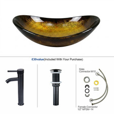 Countertop Sink Basin Bathroom Cloakroom Wash Bowl Tempered Glass Tap Waste Set