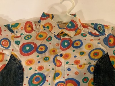 Elegant Boy 2 P.C. Outfit, Denim Pants & Multi-Colored Circle Pattern Shirt