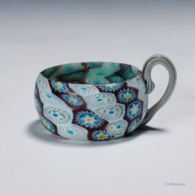 Antique Millefiori Bowl with Handle, Fratelli Toso Murano ca. 1900s