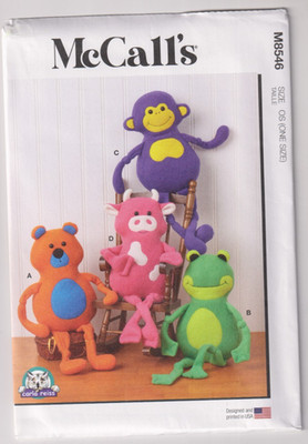 8546 McCALLS - Plush Animals: COW FROG MONKEY & BEAR