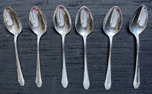 INTERNATIONAL SILVER 1937 ENCHANTRESS STERLING SET/6 FIVE O-CLOCK SPOONS 5 1/8"L