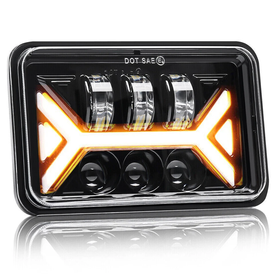 For Nissan 720 1983-1986 4PCS 4x6"inch LED Hi/Lo Headlights w/Turn Signal DRL - Image 3 of 4