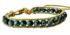 Beaded Leather Single Wrap Bracelet 6mm Natural Gemstone