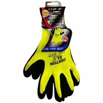 DEKTON Premium Ultimate Comfort Handschuhe Heimwerker Werkstatt Latex beschichtet gelb/schwarz
