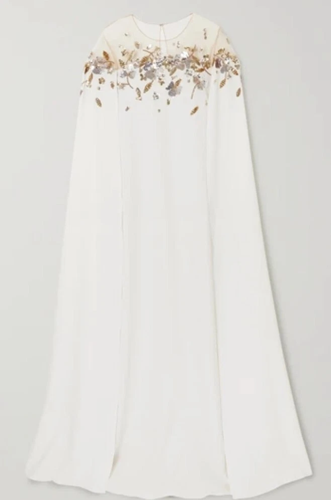 Oscar De La Renta Cape effect Sequin embellished Tulle trimmed