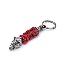 Stainless Steel Vintage Viking Wolf Head Paracord Keychain