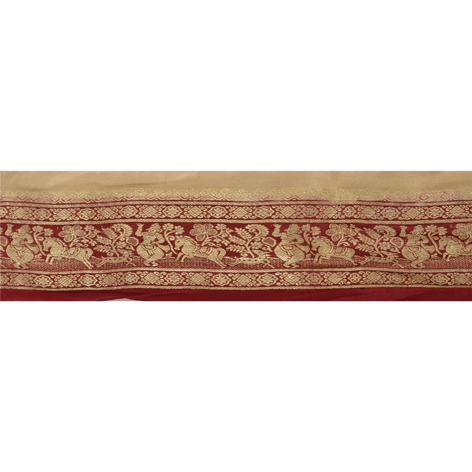 Sanskriti Vintage 2.5"W Brocade Banarasi Sari 1 Yd Border Craft Trim Sewing Lace - Image 2 of 4