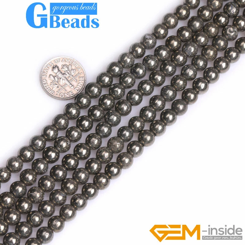 Natural Gray Pyrite Round Stone Beads Precious Jewelry Making Free Shippipping - Image 2 of 4
