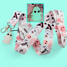 CUTE HALLOWEEN LANYARD glowing ghost charm witch skull neck strap ID key ring 4J