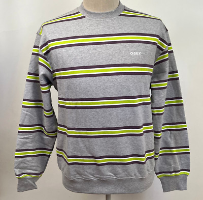 Obey Men's Crew Sweatshirt Ideals Organic Stripe Grey/Purple Size S NWT
