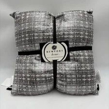 Newport Home Set of 2 Decorative Silver White 18x18” Tweed Design Pillows