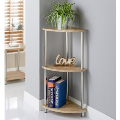 3 Ebenen Eckschrank Aufbewahrung Regale Bücherregale freistehend Organizer Regal Eiche