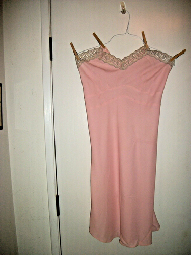 Vintage pink full slip lingerie with lace for women