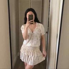 ULLA JOHNSON Pleated Mini Dress Floral Cream/Pink 4