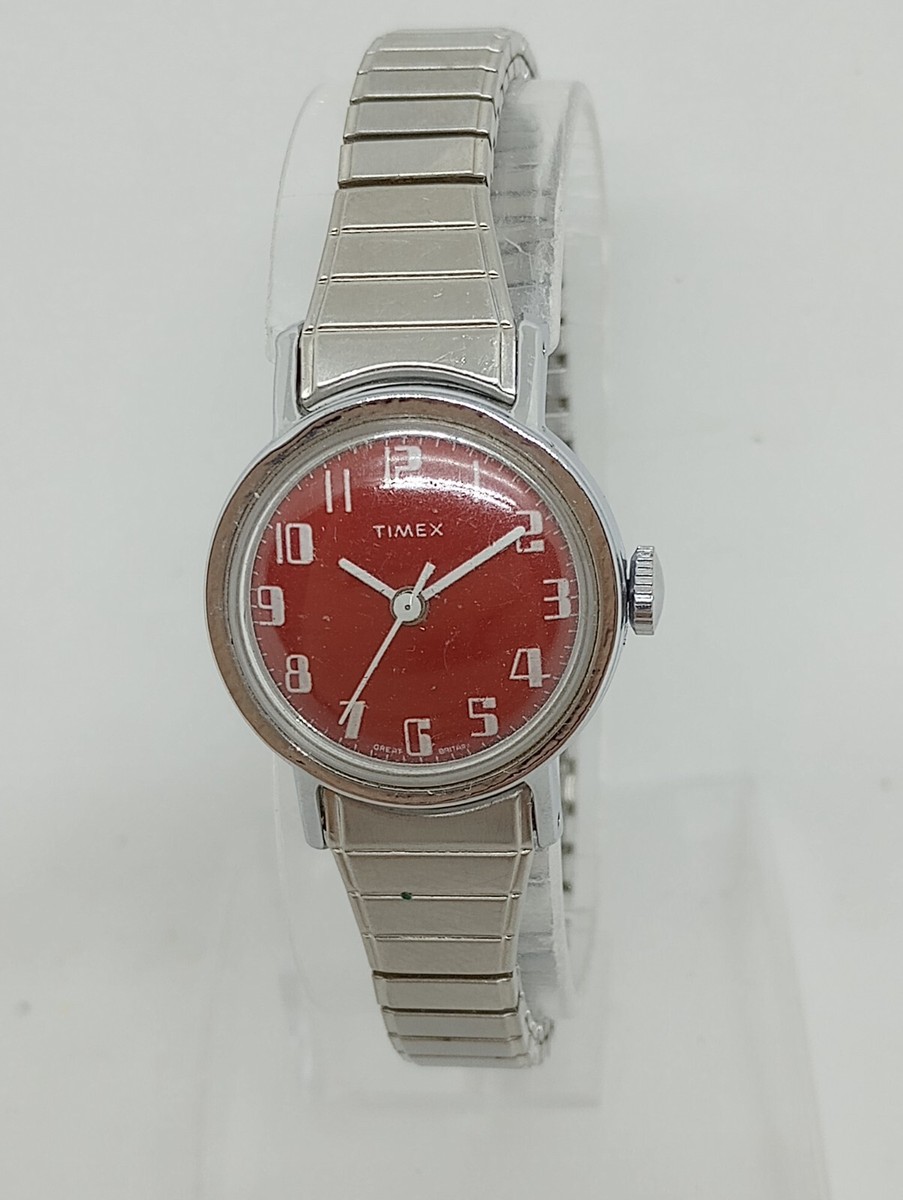 VINTAGE Timex Manual Wind Women's 25mm Red Tin Dial Sweep