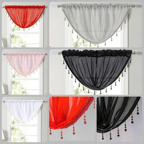 Plain Beaded Voile Swags Net Curtains Voile Swag Valance Pelmet With