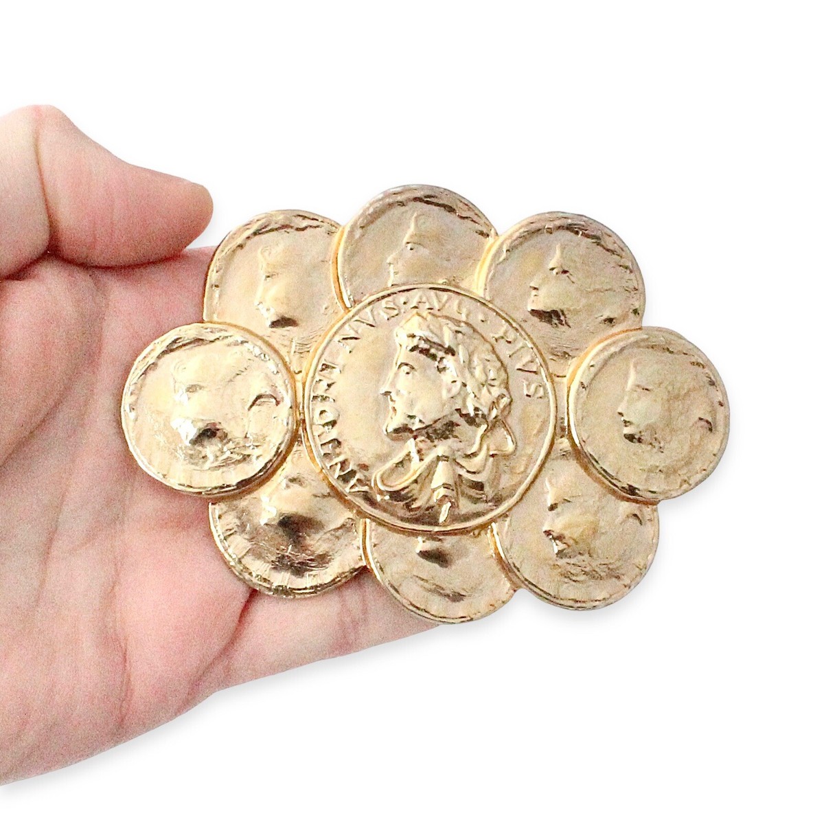 Vintage Roman Coin Belt Buckle Large Gold Tone Greco-Roman 