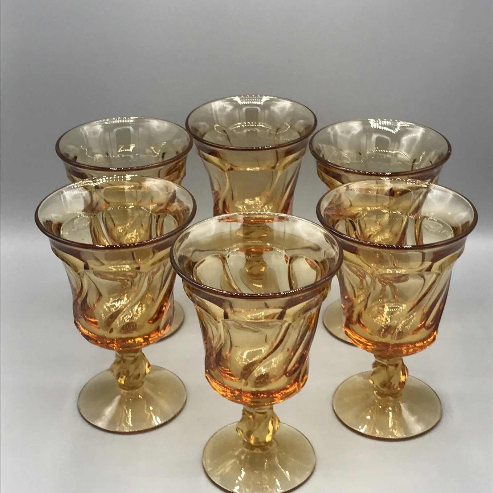 Fostoria Jamestown Amber Glass 6pc Water Goblets 4oz 5.8 " wine drinking glass
