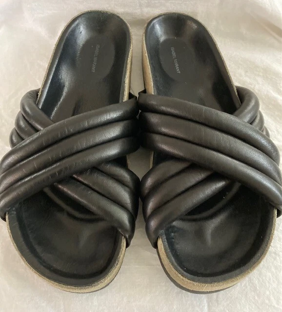 ISABEL MARANT ETOILE 38/8 BLACK HOLDEN SANDALS SLIDES # 4435 |