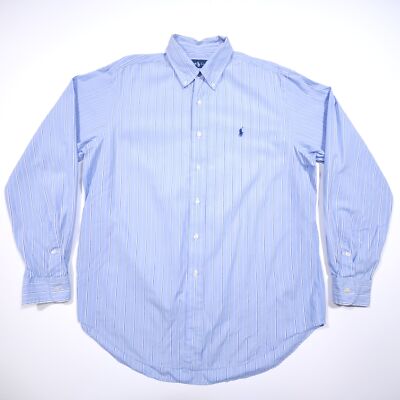 Polo Ralph Lauren L Blue Casual Button-Down Shirt Vertical Stripe
