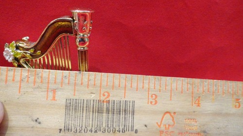 Harp Hinged Trinket Box Gold wth flowers lots of sparkle & bling closes perfect - Picture 12 of 12