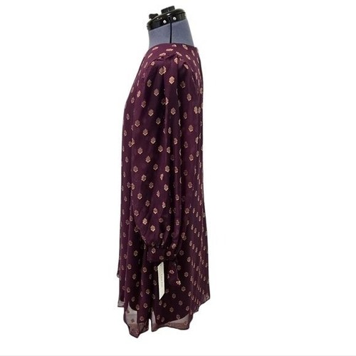 Calvin Klein gold foil print burgundy long sleeve shift dress size 14 - Picture 2 of 11