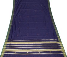 Sushila Vintage Dark Saree Green Zari Woven Border Art Cotton 8 Yds Sari Fabric
