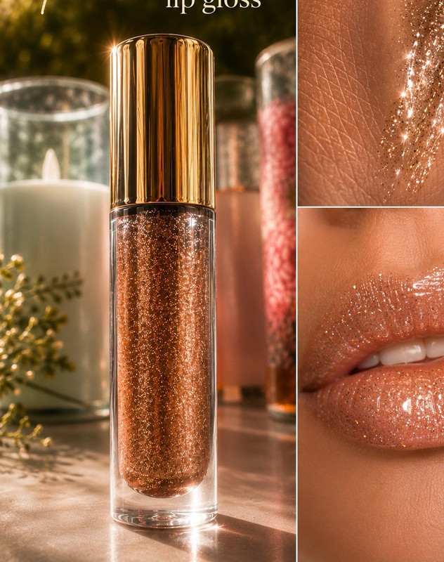 Misa Shop Holographic Lip Gloss - Gold Shade, Glitter Shimmer Effect