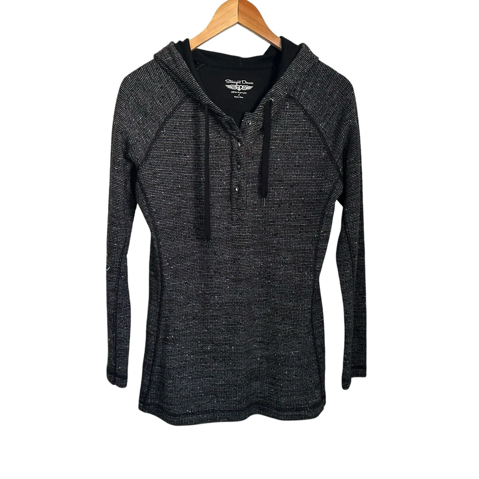 Straight Down Womens Sweatshirt Hoodie Sz Small Black Long Sleeve Tunic Pullover