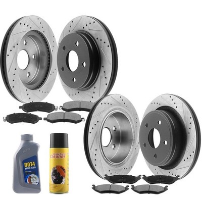 Front & Rear Brake Rotors And Pads Kit For Dodge Ram 1500 2006-2018 – Drilled & Slotted – Ceramic