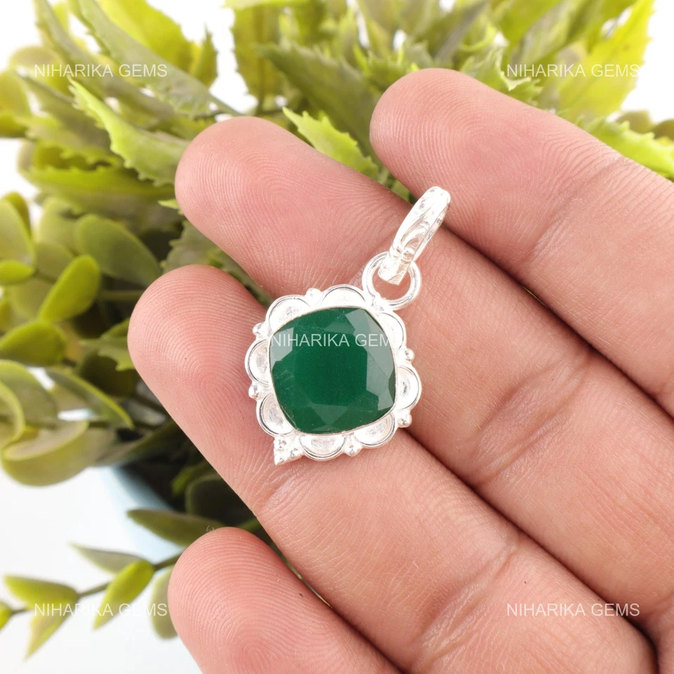 Colgante De Joyería Elegante Hecho A Mano De Ónix Verde De Plata Esterlina - Imagen 4 de 4