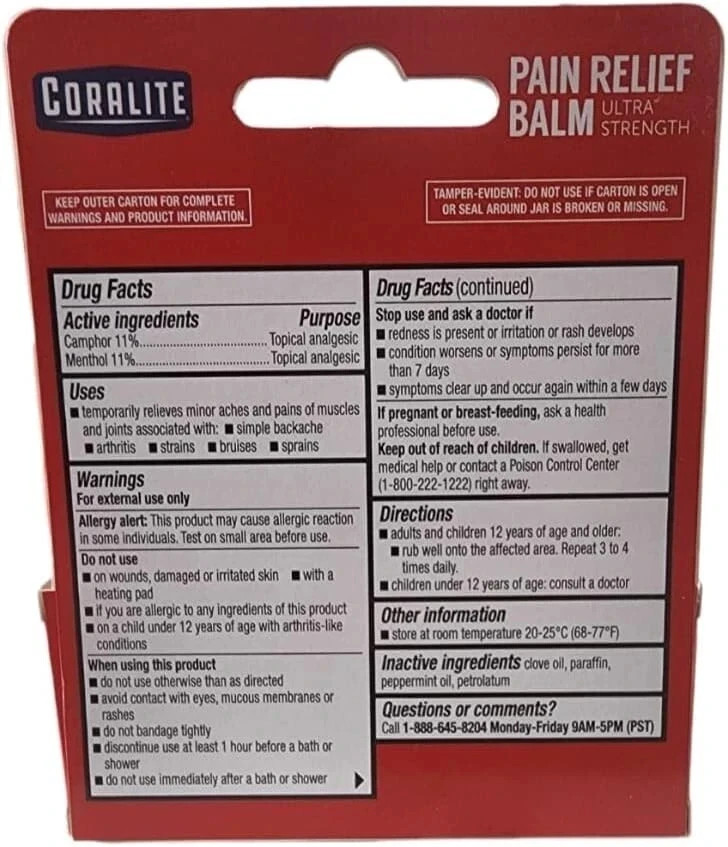 1 pack Of Coralite Pain Relief Balm Ultra Strength 0.63 OZ (18 G) + mini ice pk