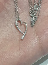 18k White Gold Natural Diamond Heart Pendant On Necklace 750 Not 9k Gold