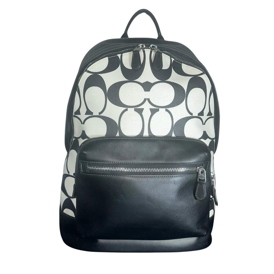 Coach men CO920 west Backpack Black & Chalk white Canvas signature Print Leather - Image 2 of 4